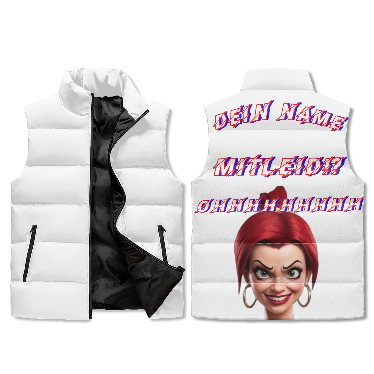 Unisex Leichte Stehkragen-Steppweste mit Reißverschluss Mitleid Name und Bild Personalisierbar