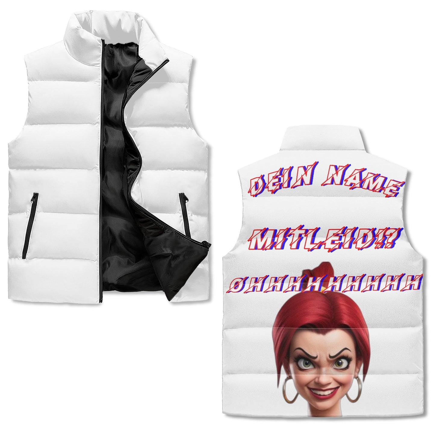 Unisex Leichte Stehkragen-Steppweste mit Reißverschluss Mitleid Name und Bild Personalisierbar